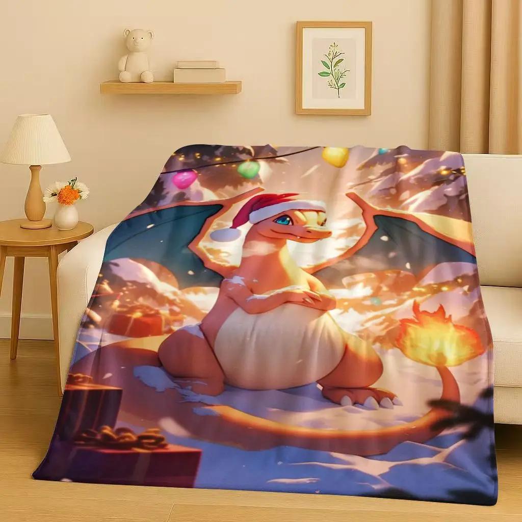 3D Charizard Pokemon Cartoon Christmas Gift Flannel Blanket,Ultra Soft Plush Throw for Home Bedroom Bed Sofa Cover Kids