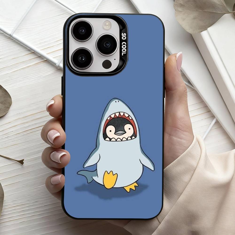 C-Cartoon-N P-Penguin   Phone Case For iPhone17,16,15,14,13,12,11 Plus,Pro Max Black Candy Silver Plated Cover