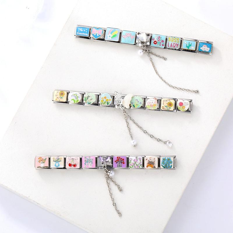 Zircon Long Tassel Butterfly Bow Knot Heart Italian Charm Links Fit 9mm Bracelet Stainless Steel DIY Jewelry Making