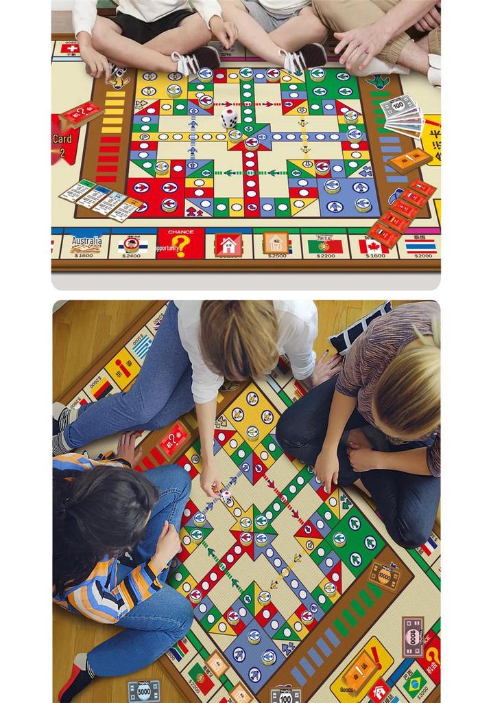 Huaying Kids Double-Sided 180x114 Play Mat: Ludo Game, Crawling, Parent-Child Interactive Fun