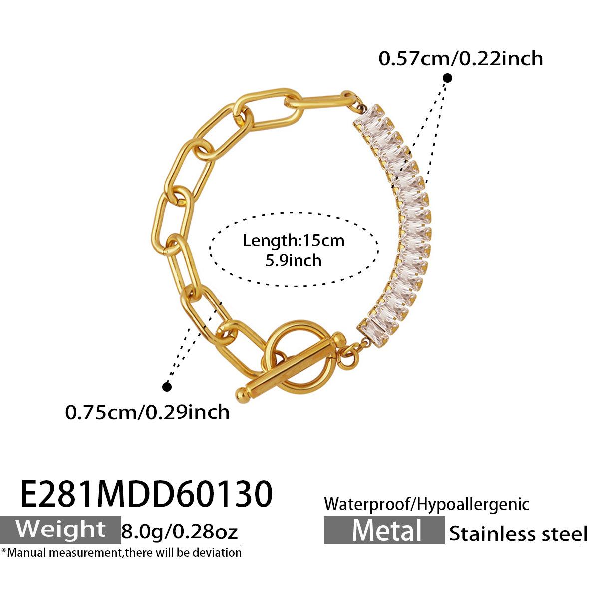 New OT clasp design with zirconia and stainless steel bracelet and necklace jewelry, plated with 18k gold, does not fade E281-Gold Bracelet