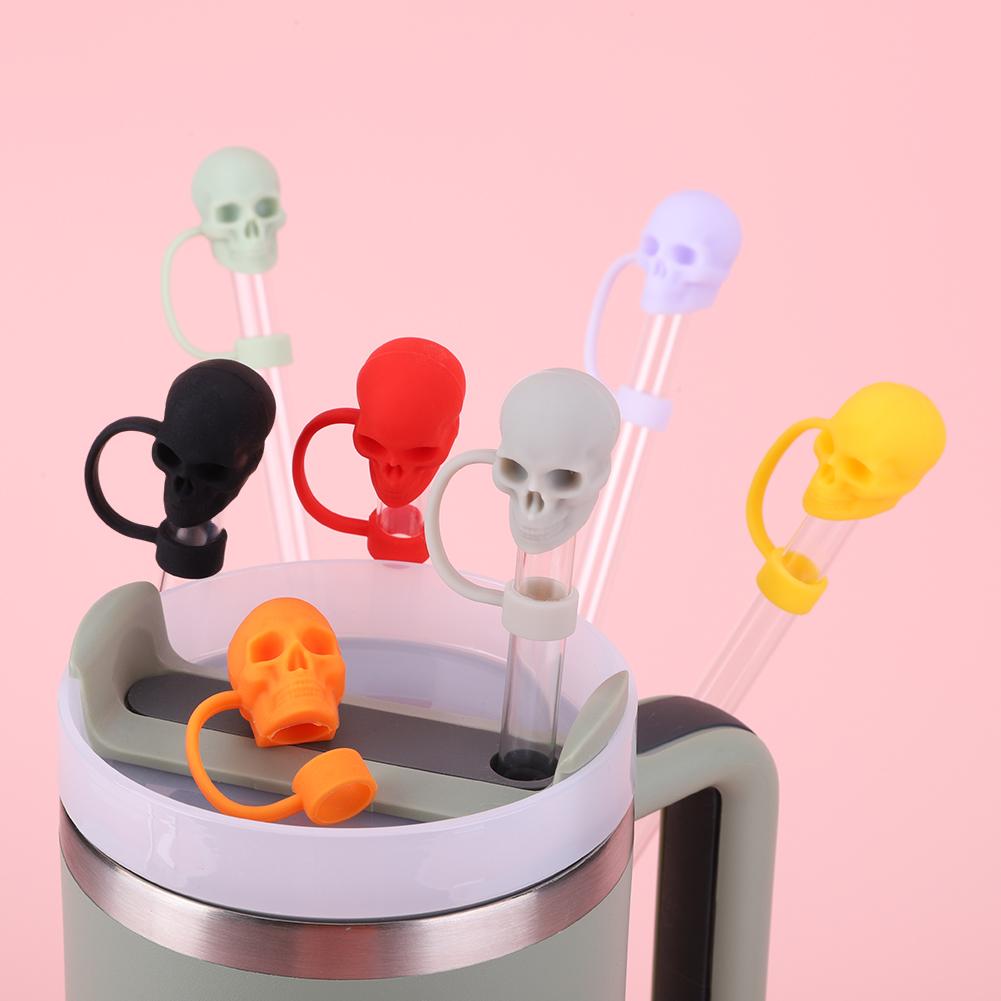Skull Silicone Straw Covers Cap 1/5PCS 10mm Tumblers Cup Accessories Reusable Dust-Proof Spill-Proof Plug Stopper For Stanley Wa
