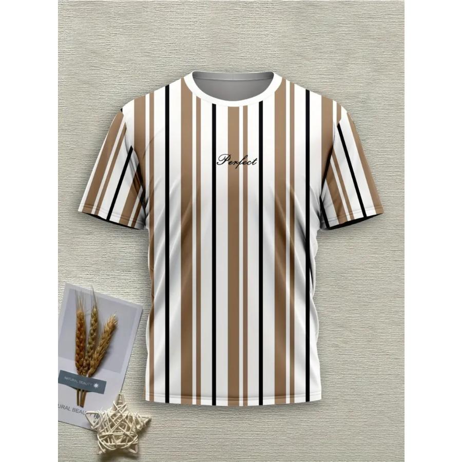 Men Letters Striped T Shirt Short Sleeve O-Neck TShirt Vintage Sport Casual Large Size T-Shirts Men’s