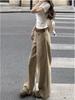 Petite Korean Style High-Waisted Khaki Wide-Leg Jeans for Women - Slimming, Loose, Casual, Straight Long Pants for Summer