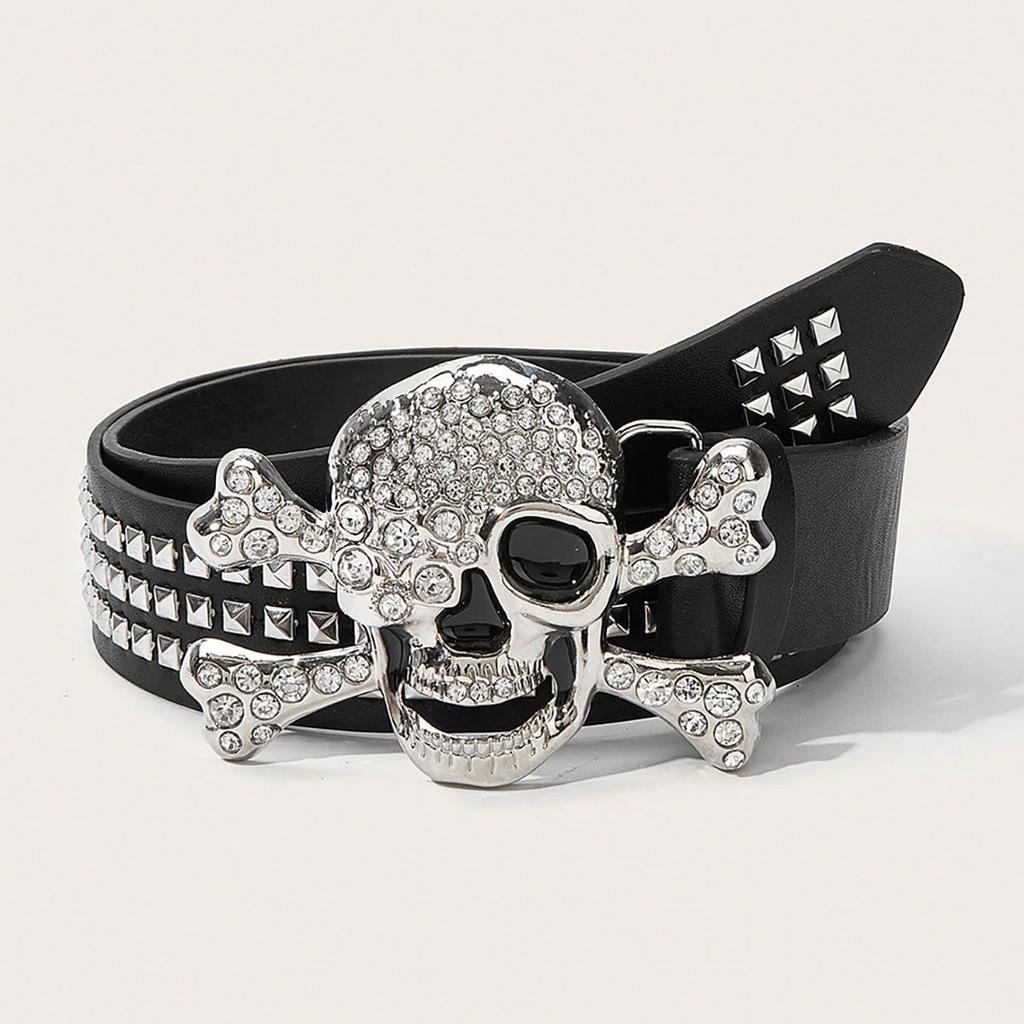 Gotischer Schädel Strass Schnalle Gürtel - Stilvolles Subkultur Punk Nieten Hip-Hop Rock Y2K Gürtel Accessoire Lässig Täglich ,Für Männer Frauen