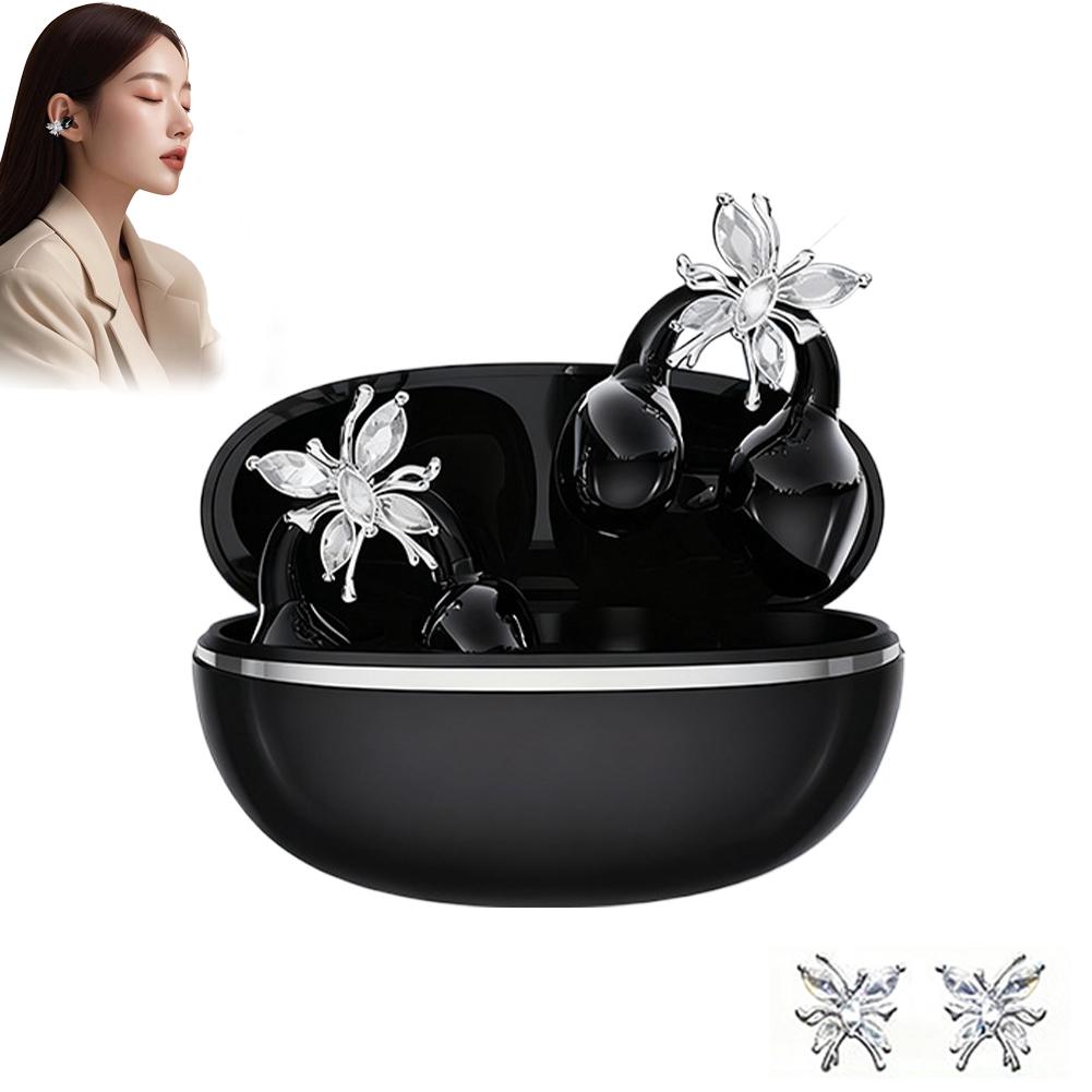 Sports Bluetooth Headphones For TWS Wireless Ear-clip Earbuds Intelligent Noise Cancellation Butterfly Diamond Buckle Decoration