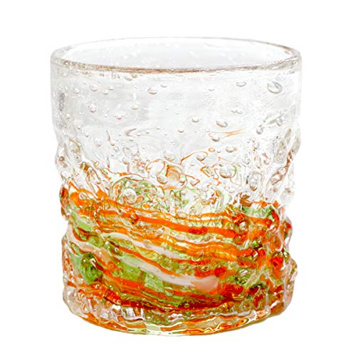 

Kubakasaya Ryukyu Glass Rocks Glass with Fluorite, Okinawa Souvenir, Firefly Coral Glass, Orange, Glow-in-the-Dark