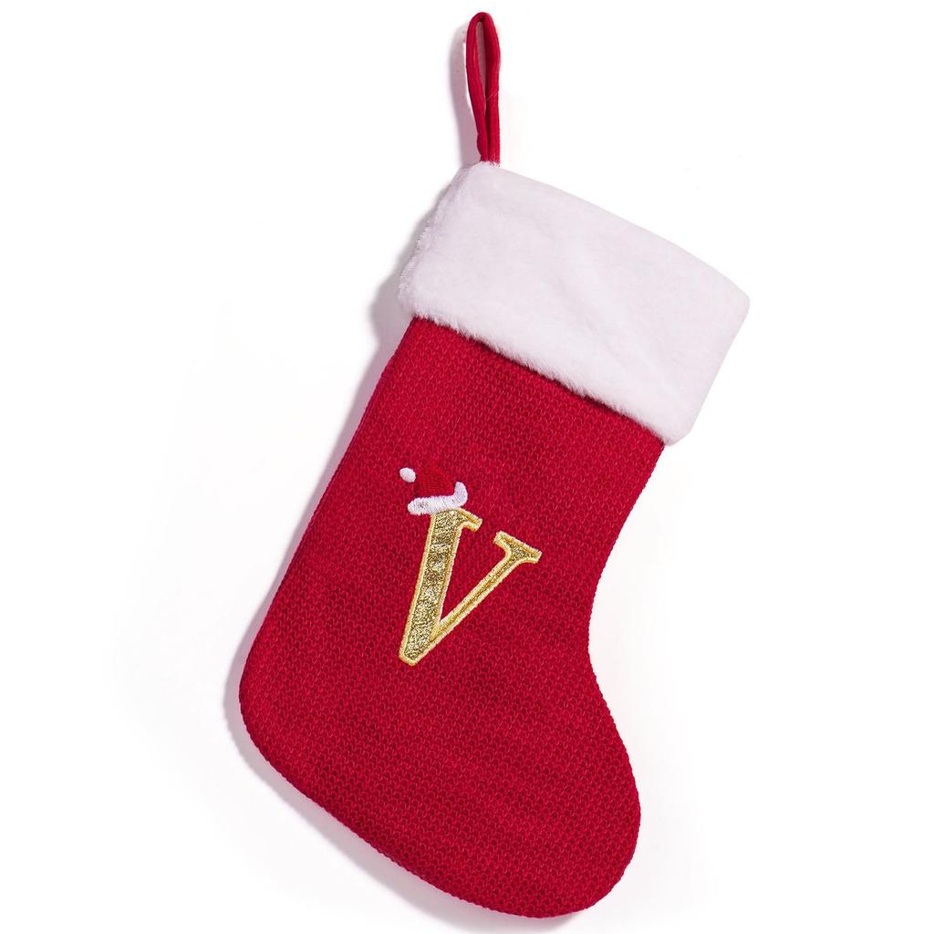 Christmas Red Cute Letter Hat & Stocking with Embroidered Ornament