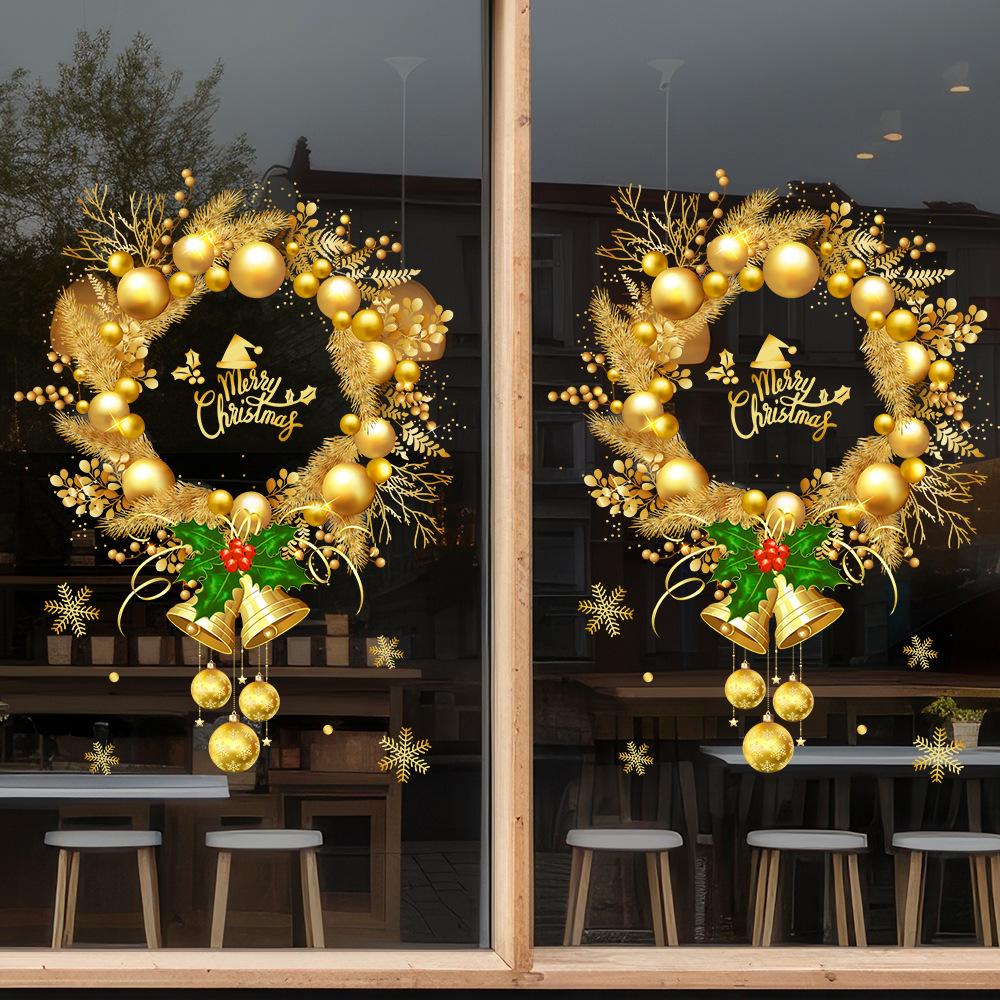 Christmas, Gold, Bells, Easter Eggs, Flower Garlands, Glass Stickers, Restaurant Window Decorations, Background Static Stickers, Party Decorations