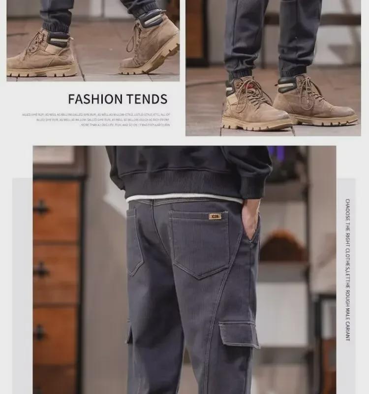 2024 Men's American-Style Plus Velvet Autumn/Winter Overalls: Versatile, Loose, Warm, Casual Pants