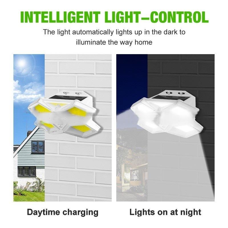 LED/COB Five Sided Solar Wall Lamp, Outdoor Human Body Induction Lamp, Household Courtyard Lamp, Road Fence Lighting Lamp