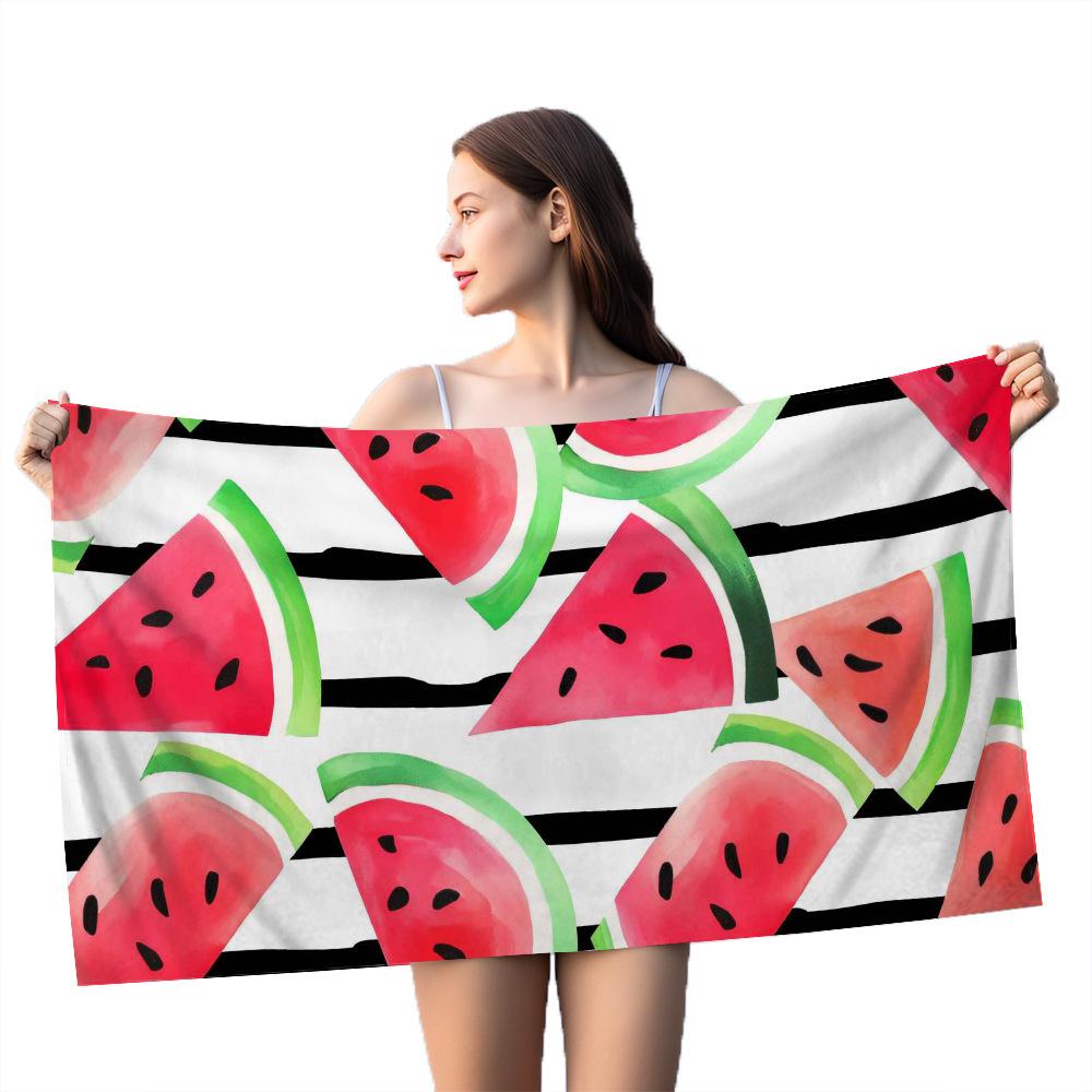 Bemalte Wassermelonen-Serie digital bedrucktes Polyester Superfeine Faser beidseitiger Fleece Strandurlaub Badetuch, Strandtuch