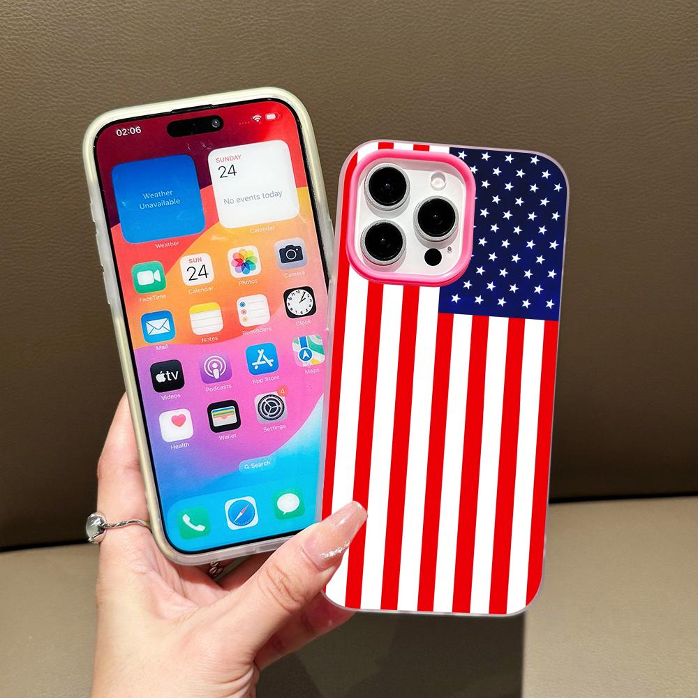 USA America Flag Jelly Double Layer Rose Red Mobile Phone Case for iPhone 17 16 15 14 13 12 11 Air Pro Max Plus Protective