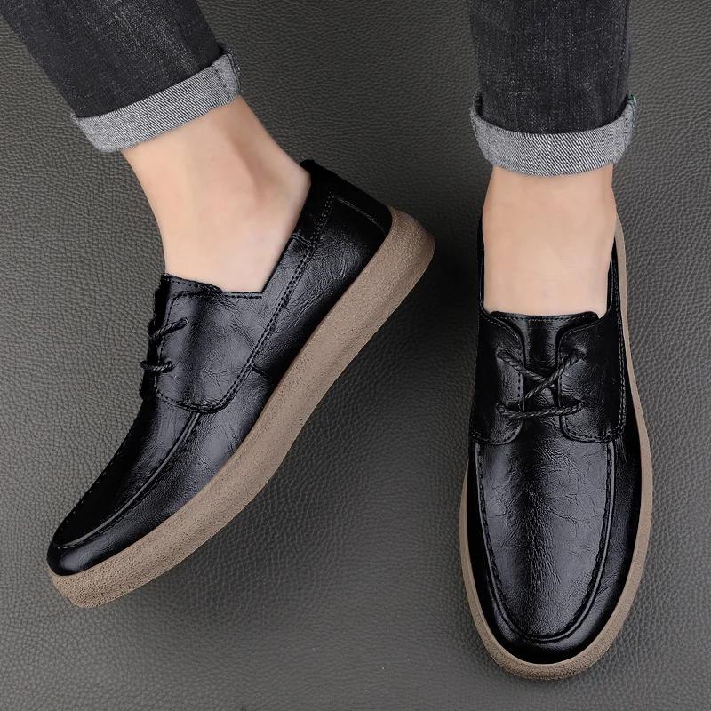 2024 New Lace Up Leather Shoes Men Loafers Soft Comfortable Mens Business Shoes Flat Casual Footwear Men Warm Brand Oxford Shoes