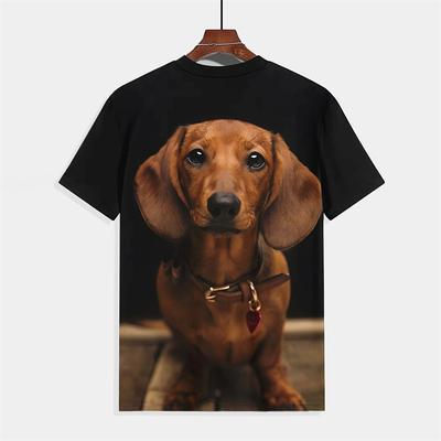 Summer Round Neck 3D Cartoon Animal Dog Pattern Print Top Fashionable Casual Short Sleeved Men's T-shirts