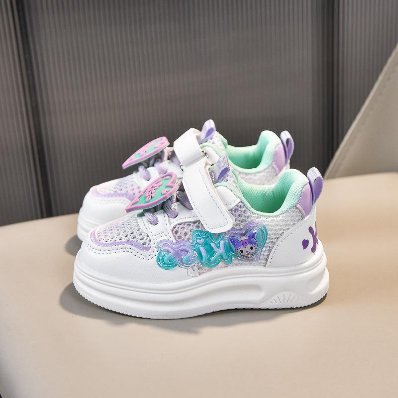 Girls Summer Breathable Mesh LED Light Up Sneakers Hollow Out Casual White Shoes Sandals For Kids
