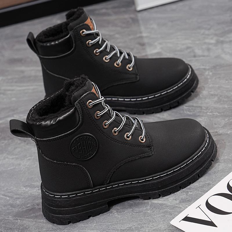 thick-soled Martin boots women's new autumn and winter British wind rhubarb boots velvet cotton shoes resume work short boots