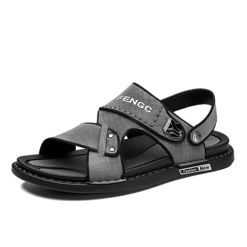 Sandálias para Homens 2024 Novas Sandálias Plataforma Casuais Moda Masculina Sapatos Baixos de Verão Chinelos de Couro Hombre Plus Size 38-44