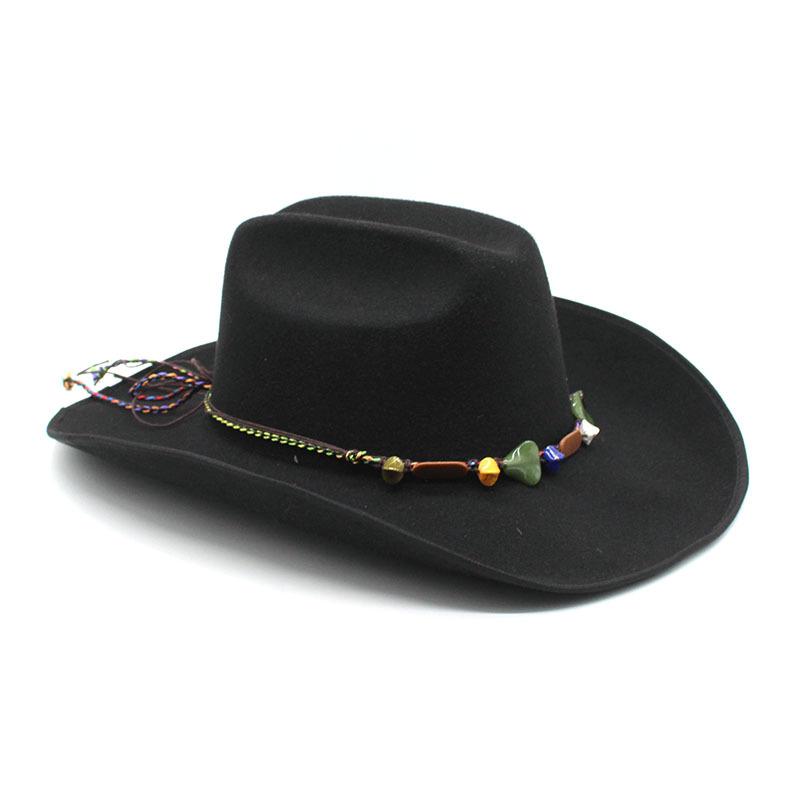 Big Brim Hemmed Woolen Hat Western Cowboy Top Hat Men'S And Women'S Couple Hat Ethnic Felt Hat