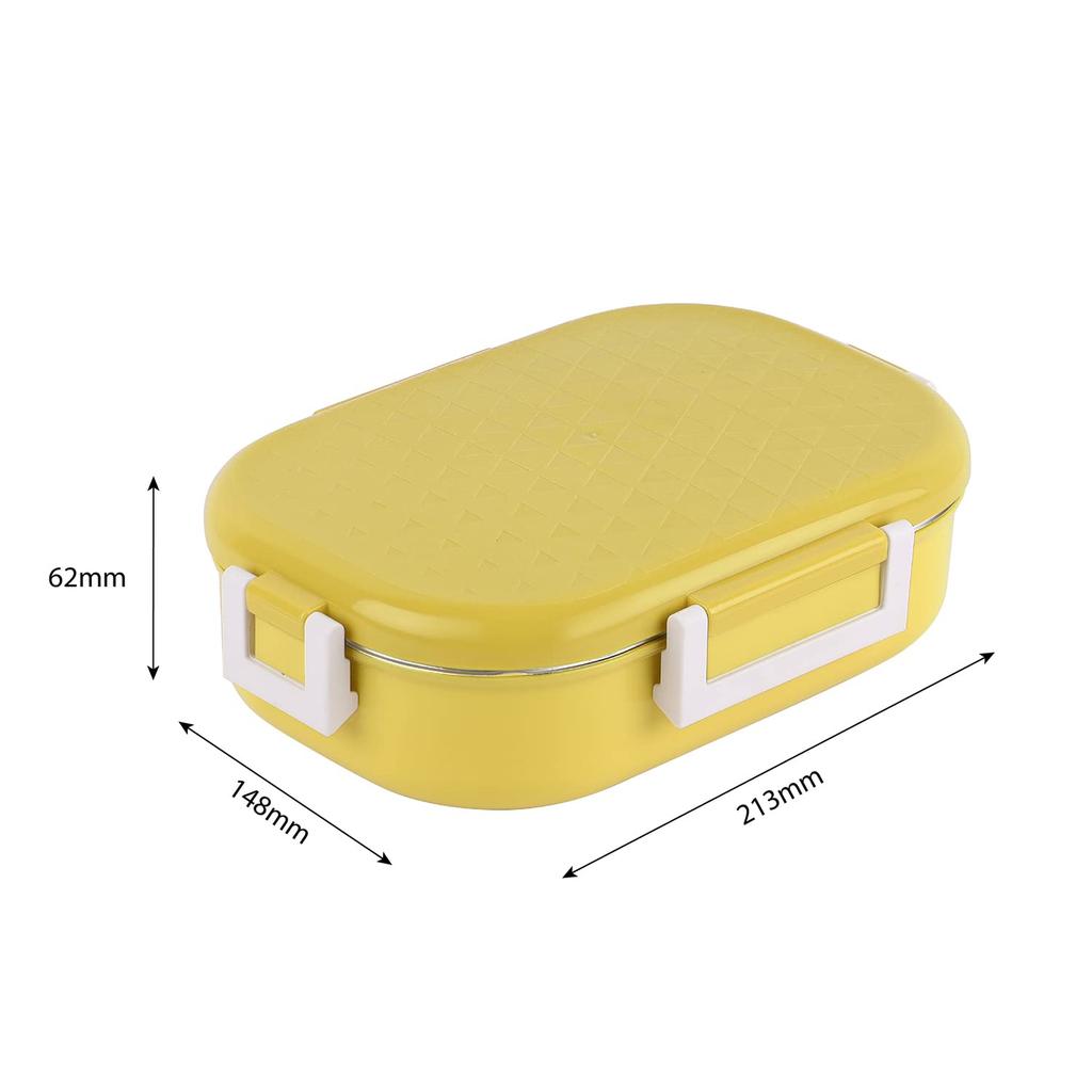 Leakproof Steel Lunch Box For Kids With 2 Containers And Side Veg Box In Bright Yellow For School And Outdoor Meals