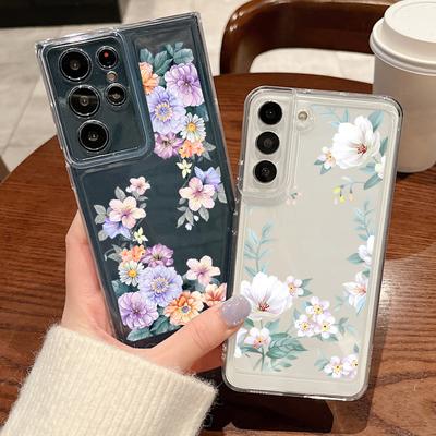 Coque de Téléphone Mince et Transparente avec Motif Floral Tendance Pour Samsung S25 Ultra S24 FE S23 A16 A56 A55 A36 A15 A35 A25 Housse Transparente Antichoc en Silicone Souple