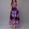 Women Plus Size Sleeveless Crew Neck Dress Soft Watercolor Floral Branches Flowy Mid Calf Gown