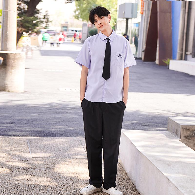 Thai Style Girls' Short/Long Sleeve School Uniform Shirt with Embroidered Badge for JK High School Students
