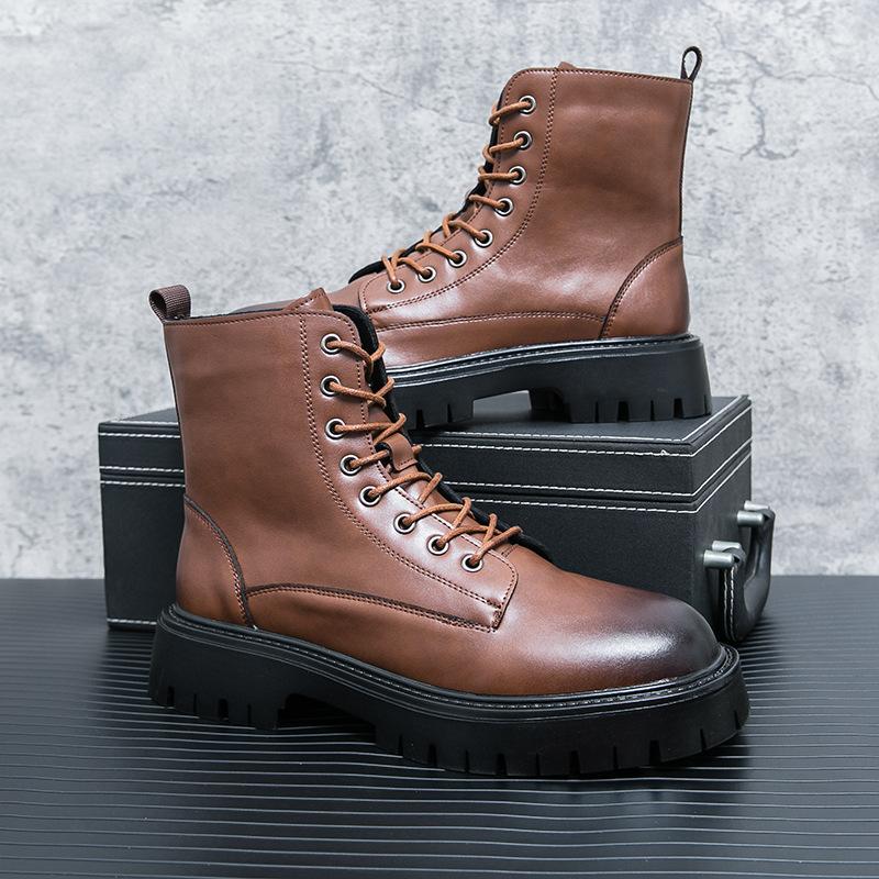Men's shoes large size new leather boots fashion outdoor casual shoes trend British style high top Martin boots can be