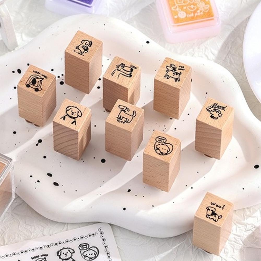 9pcs Set Cartoon Cat Dog Rubber Stamps Journal GO DIY Carved Stamps  for Scrapbooking Collage