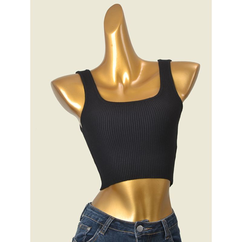 Foreign Trade Original Order Square Collar Vest Fashion Wind Black Bandage Silm Short Knitting Midriff-Baring Top Accessible Luxury Card