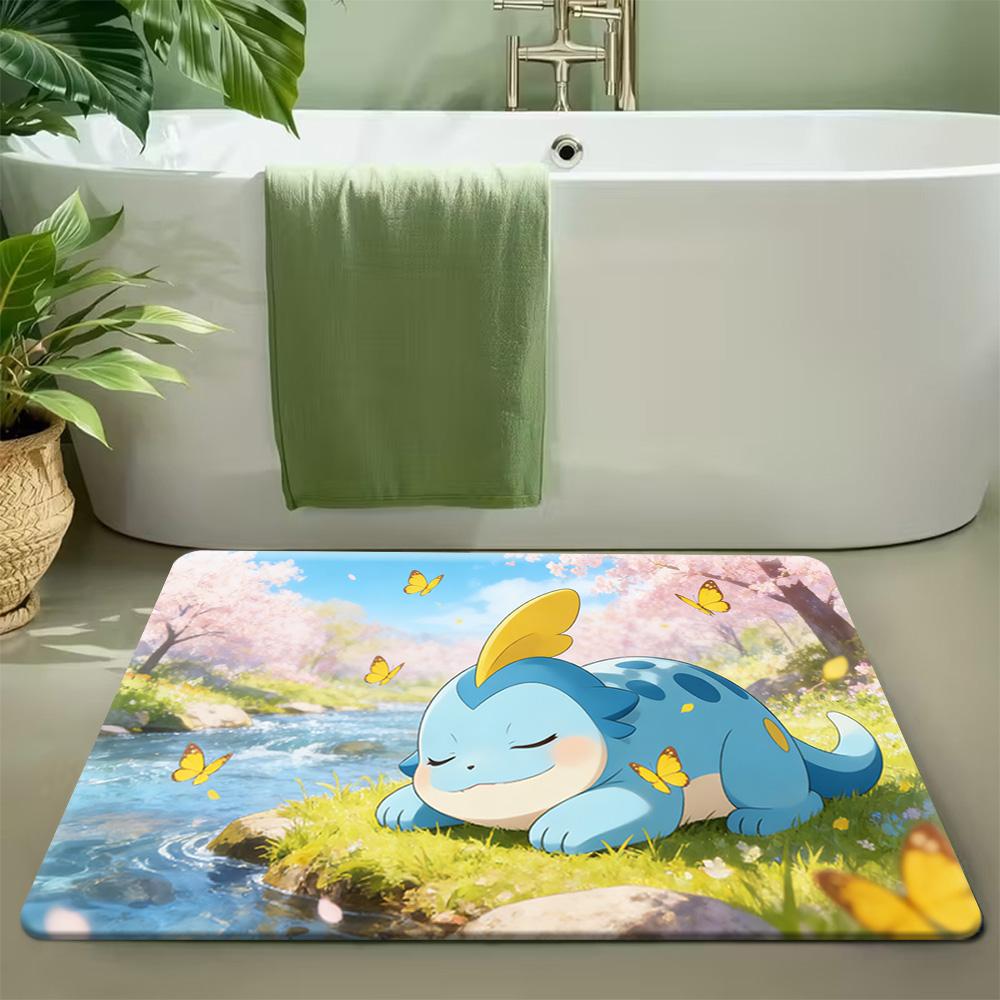Pokemon Ash & Pikachu Purple Style Print Doormat Non-Slip Absorbent Floor Mat for Indoor Entrance Home Decor