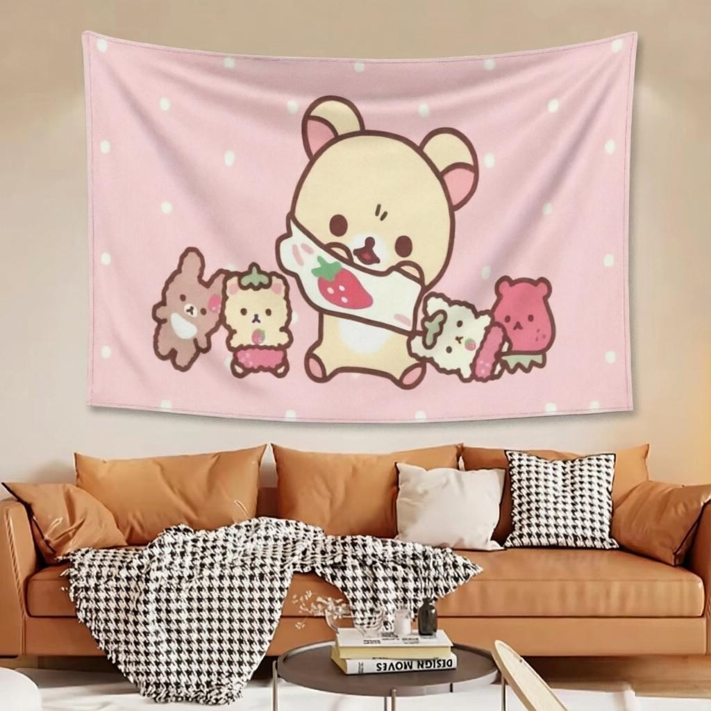 1pc Bear Tapestry, 2D Pink Polka Dot, Aesthetic Wall Decor for Bedroom Living Room Dorm, Perfect Kawaii Gift for Girl