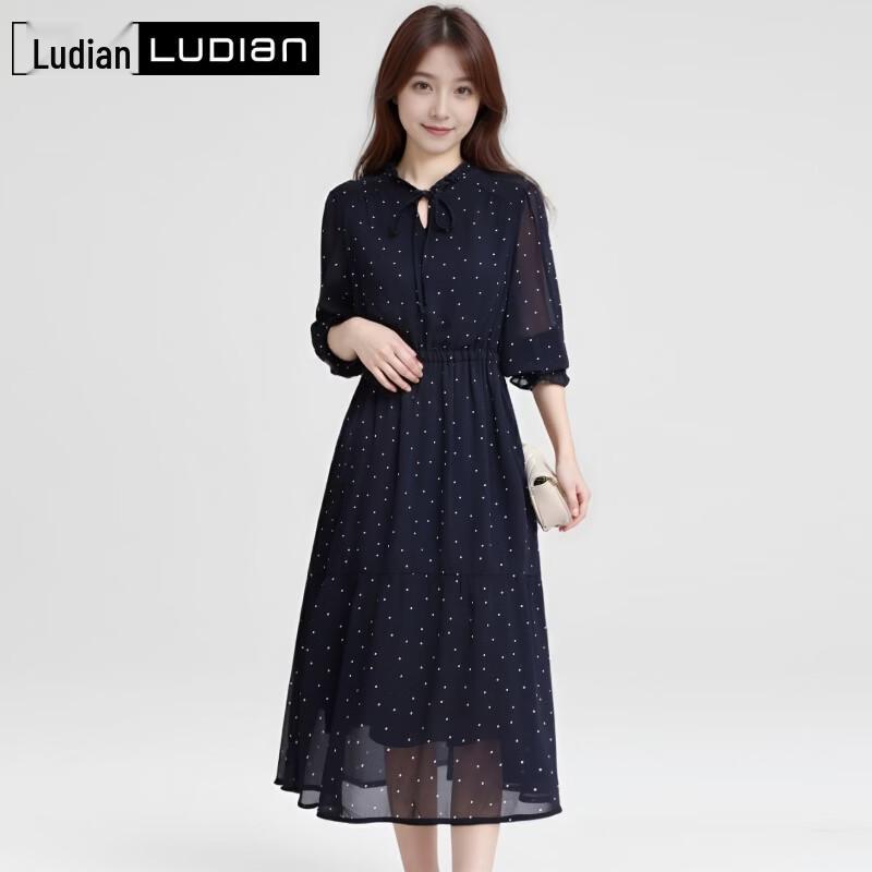 Женское платье в горошек с V-образным вырезом и длинным рукавом LUDIan XL