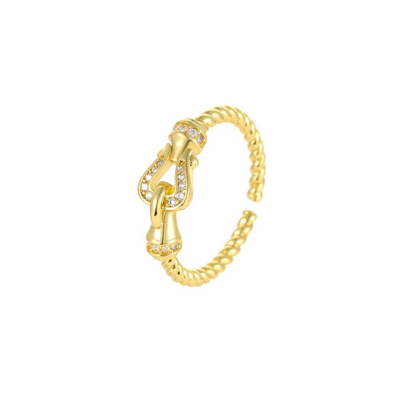 Diamant Hufeisen Schnalle Form Offener Ring Damen, High-End Mode Persönlichkeit Design Exquisites Ringzubehör Geschenk