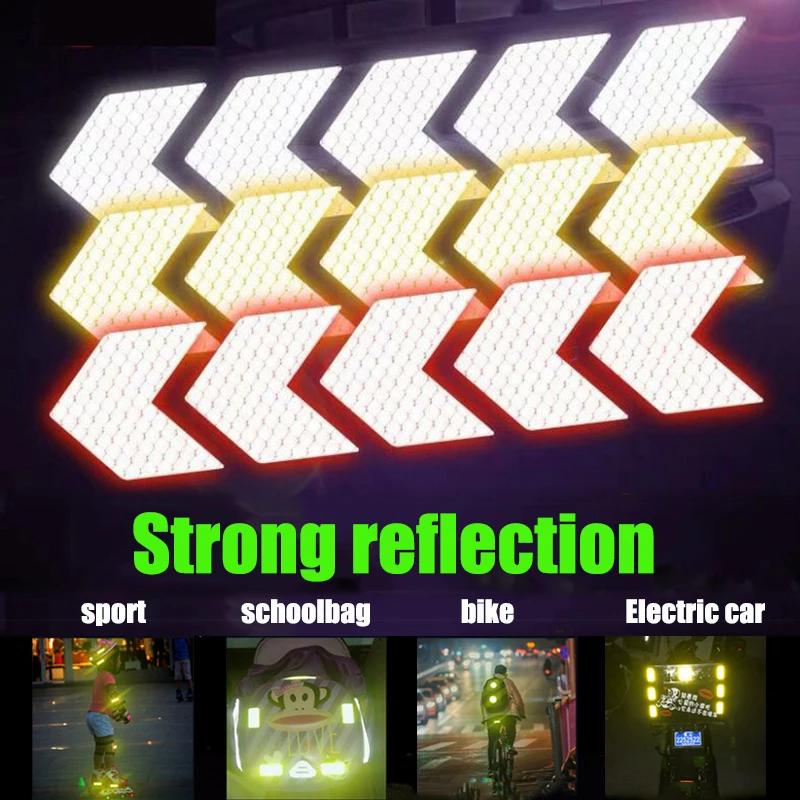 4/20pcs Car Reflective Arrow Sticker Safety Warning Sticker for Car Bumper Trunk Reflector Hazard Tape Car Styling Luminous Film