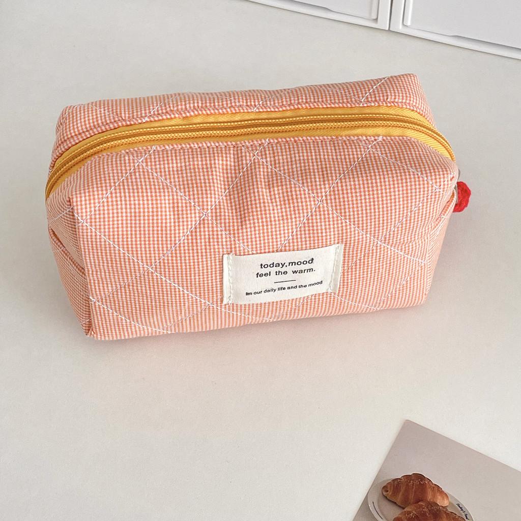 Classic Gingham Octagon Pencil Case With Cotton Material For Daily Use And Travel