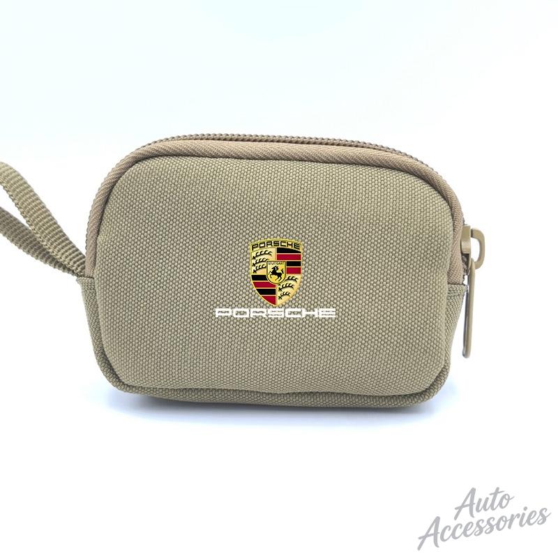 Car Key Case Keychain Mini Storage Key Bag Earphone USB Zipper Bag For Porsche Boxster Cayman Cayenne 911 Macan Panamera Sricker