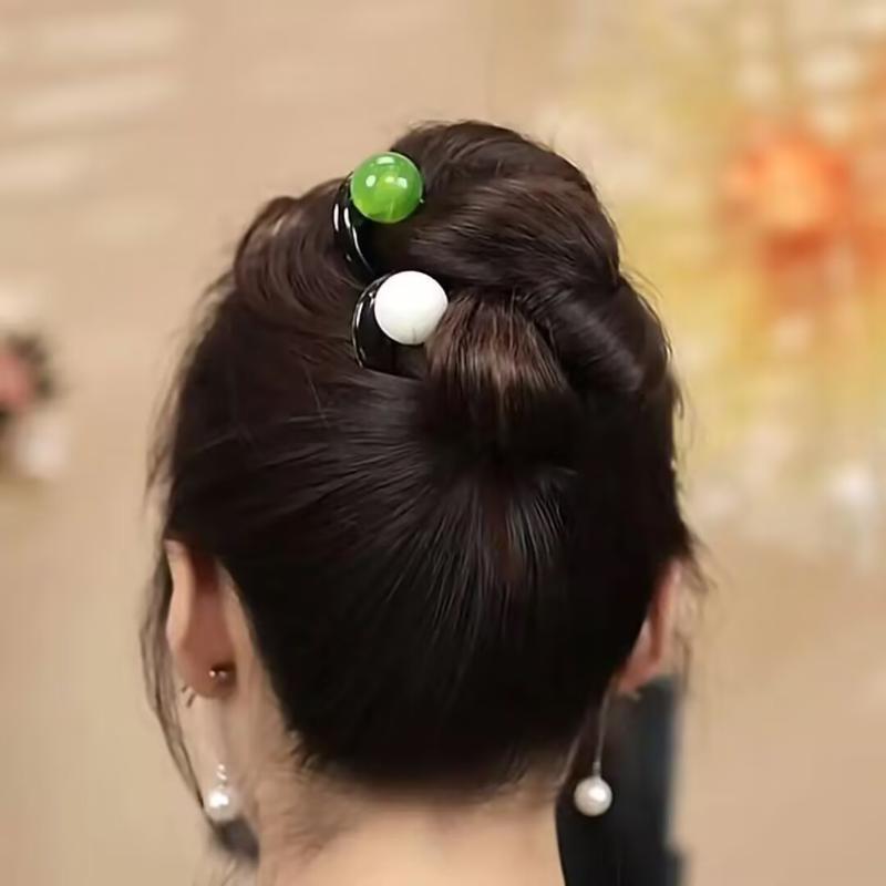 French Twist Pearl Beads Hair Stick Hair Clip Acetate U-Shaped Hairpin Vintage Tortoise Shell Women Hair Bun Pin Headwear