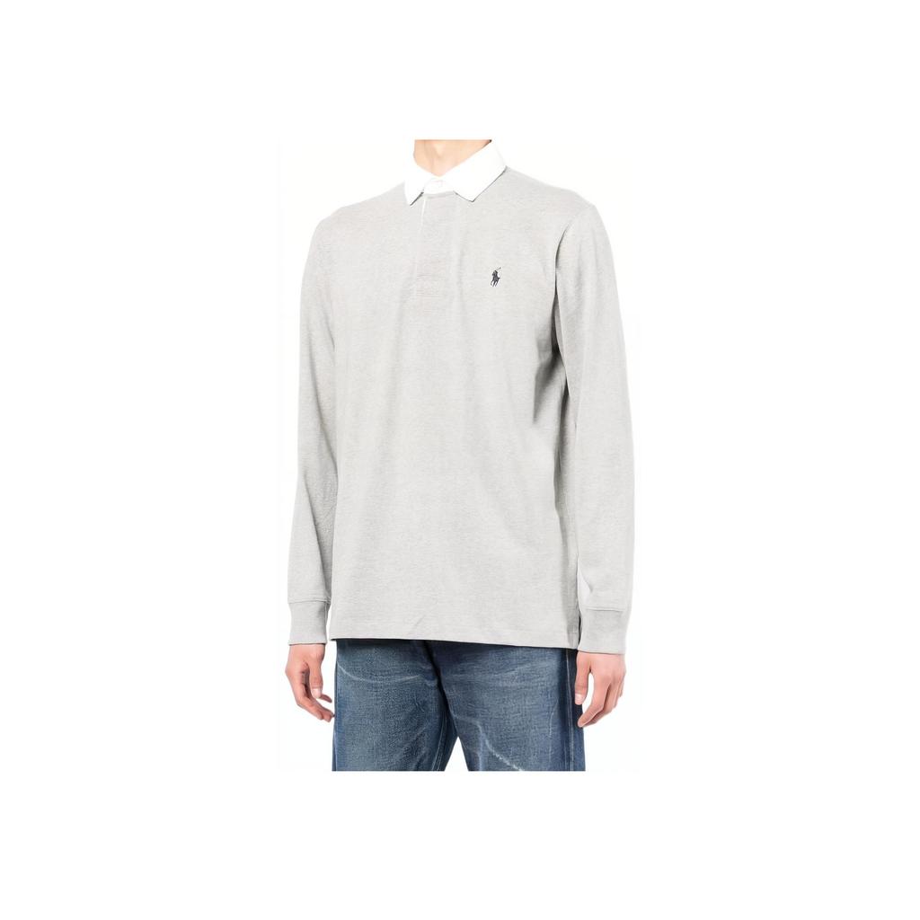 Polo Ralph Lauren SS22 Color Block Logo Embroidered Half Button Long Sleeve Polo Shirt Men tops Gray 710717115-019