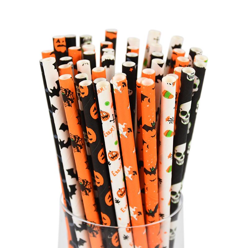 50 Stück Halloween Papier Trinkhalme Kürbis Spinne Geist Muster Gemischte Strohhalme Halloween Party Heimbar Dekoration Zubehör