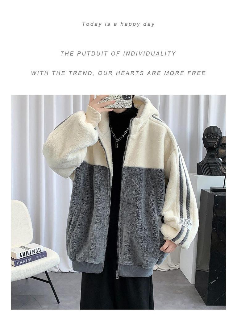 Men's Trendy Lambswool Coat with Velvet Lining - Winter Stand Collar Jacket for Couples