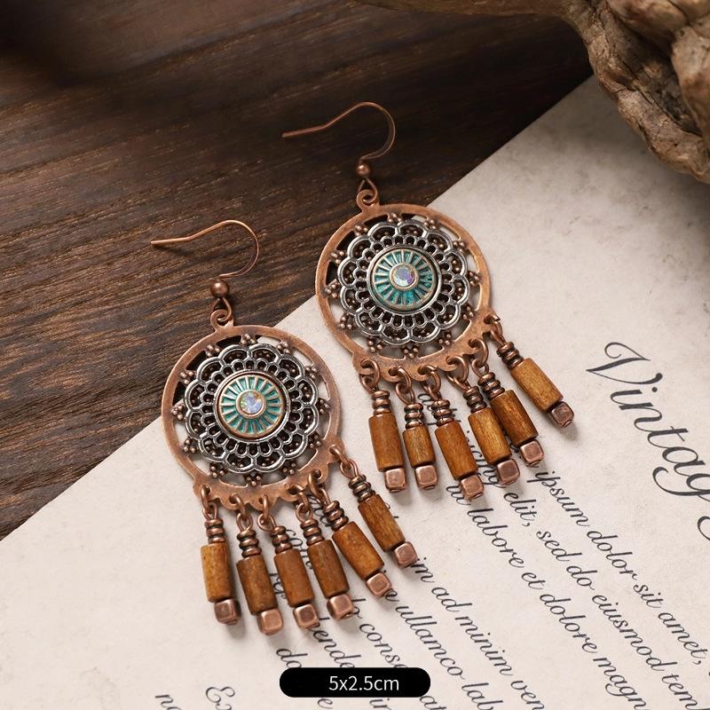 Vintage Ethnic Unique Brown Earrings for Women Bohemian Unusual Geometric Tassel Water Drop Earring Female Jewelry