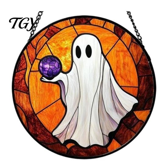 Waterproof Outdoor Branch Decoration Retro Halloween Pendant, Ghost/Bat/Spider Web/Pumpkin Head Print, Dark Theme Holiday Decor Vintage Acrylic