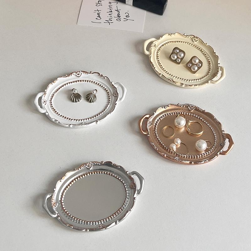 Classical Round Dessert Jewelry Necklace Earrings Storage Tray Resin Dish Plate Photo Props Room Aesthetic Decor Accessories