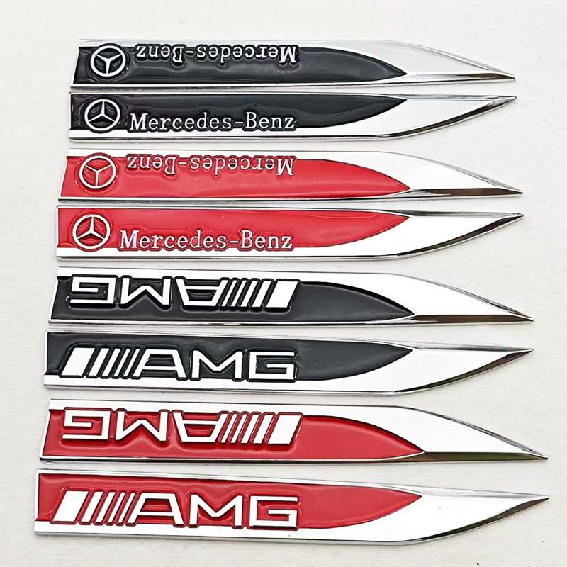 AABHA1 2pcs 3D Metal Car Fender Side Wing Mercedes AMG Logo Emblem Badge Sticker For Mercedes Benz AMG B C E G Class GLB GLC GLK GLE