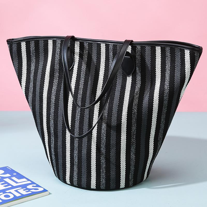 

Canvas Bag Women s High End Large Capacity Versatile Niche Stripes Handbag Shoulder Bags