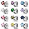 S925 Sterling Silver Oxide Beads December Birthstone Round Single Stone Ring Beads Bracelet DIY Jewelry Accessories