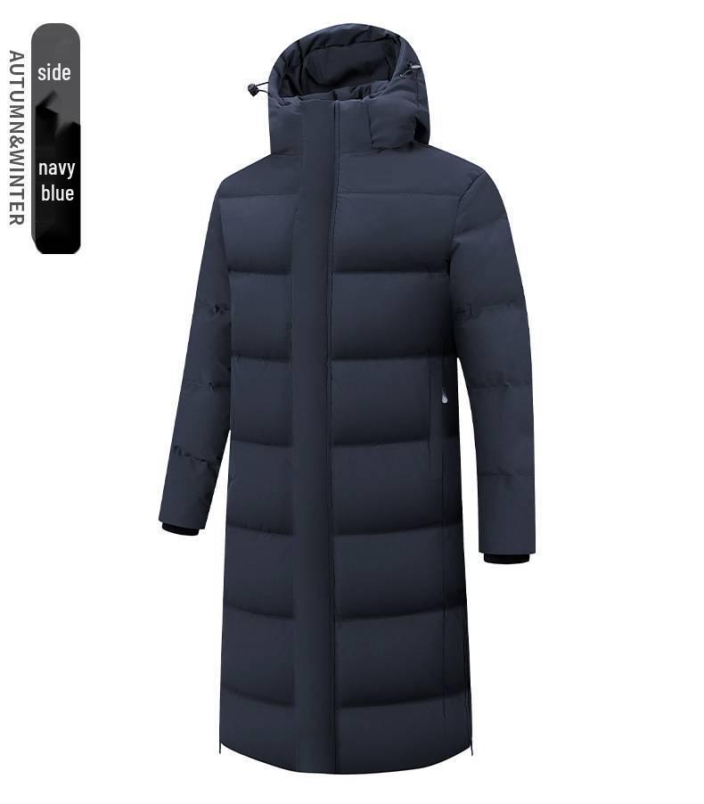 Men's Long Sports Down Coat - Over-the-Knee Winter Jacket for Students