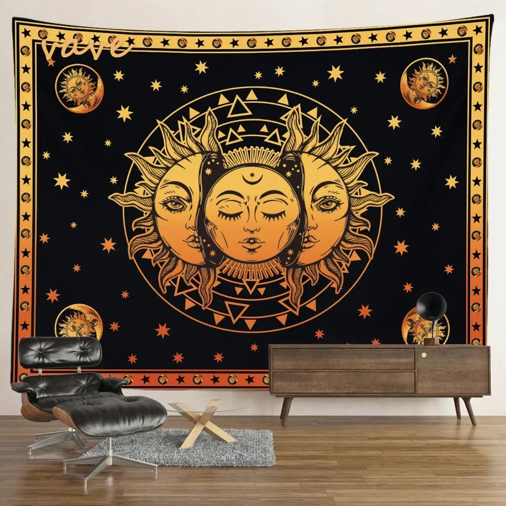 VIKAMA Mysterious Tarot Tapestry Sun Moon Mandala Wall Hanging for Meditation Witchcraft Altar Bohemian Home Decoration