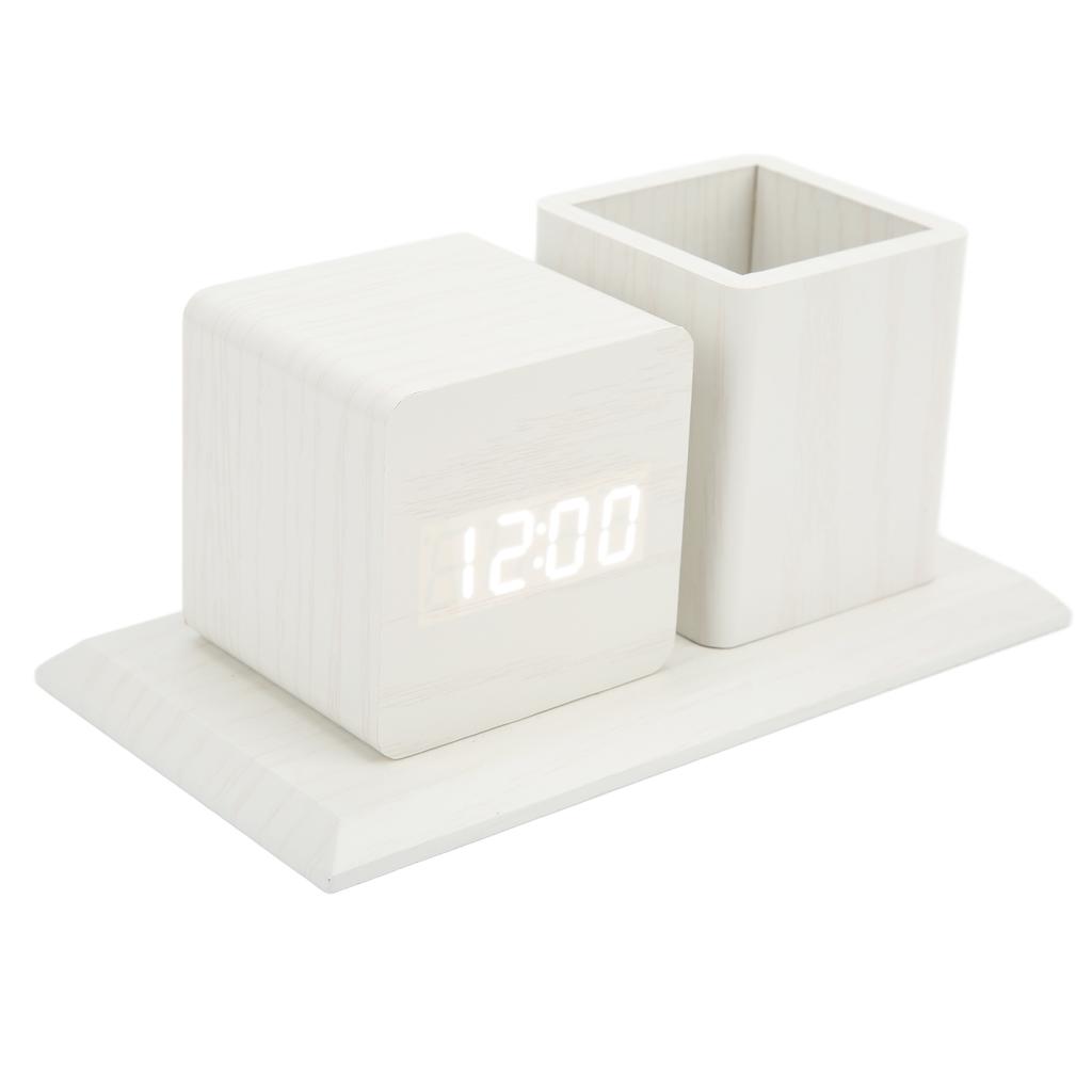 Pen Holder Clock Temperature Calendar Display 3 Level Brightness Adjustment Voice Control LED